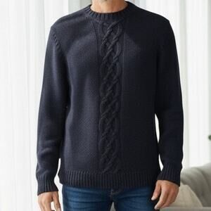 Banana Republic Fisherman Cable knit Sweater Navy Cotton Crew neck Y2K Large
